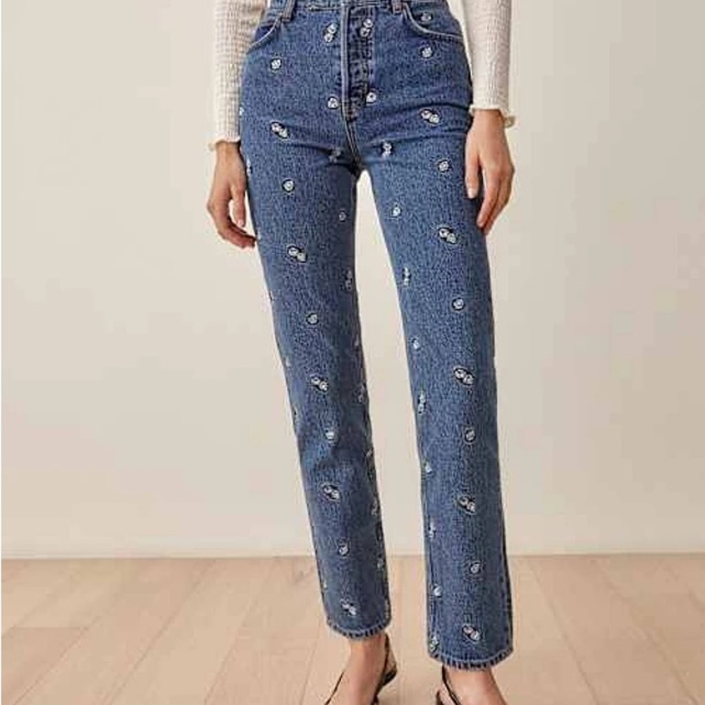 Reformation Dice Embroidery High Rise Straight Jeans